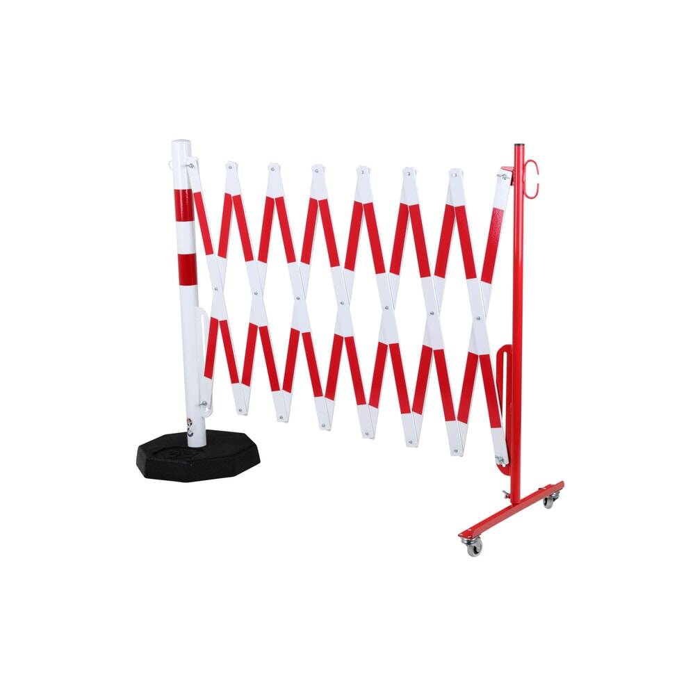 Sperrpfosten L4000xH1000mm m.Scherengitter u.mobilem Standfuß rot/weiß-1
