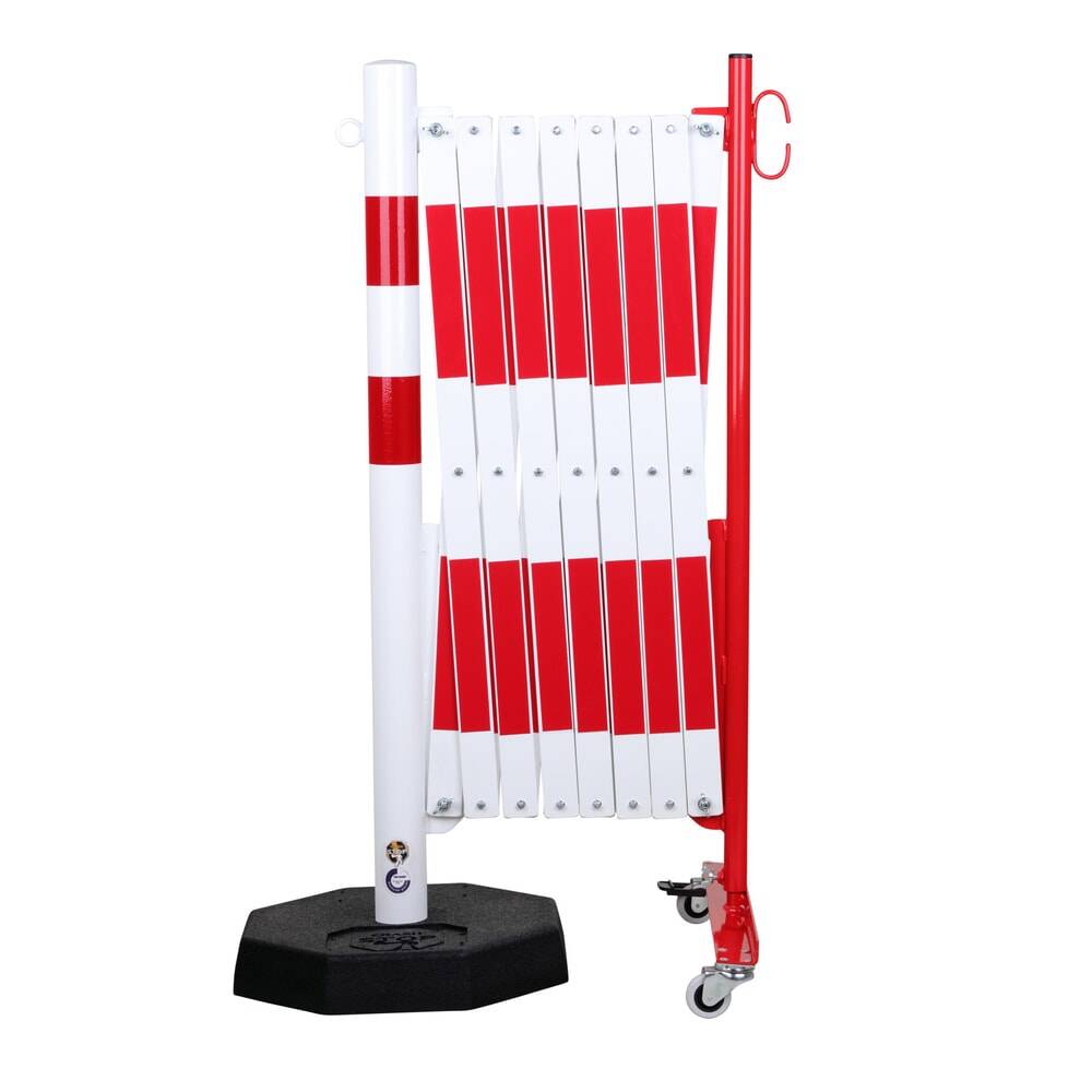 Sperrpfosten L4000xH1000mm m.Scherengitter u.mobilem Standfuß rot/weiß-2