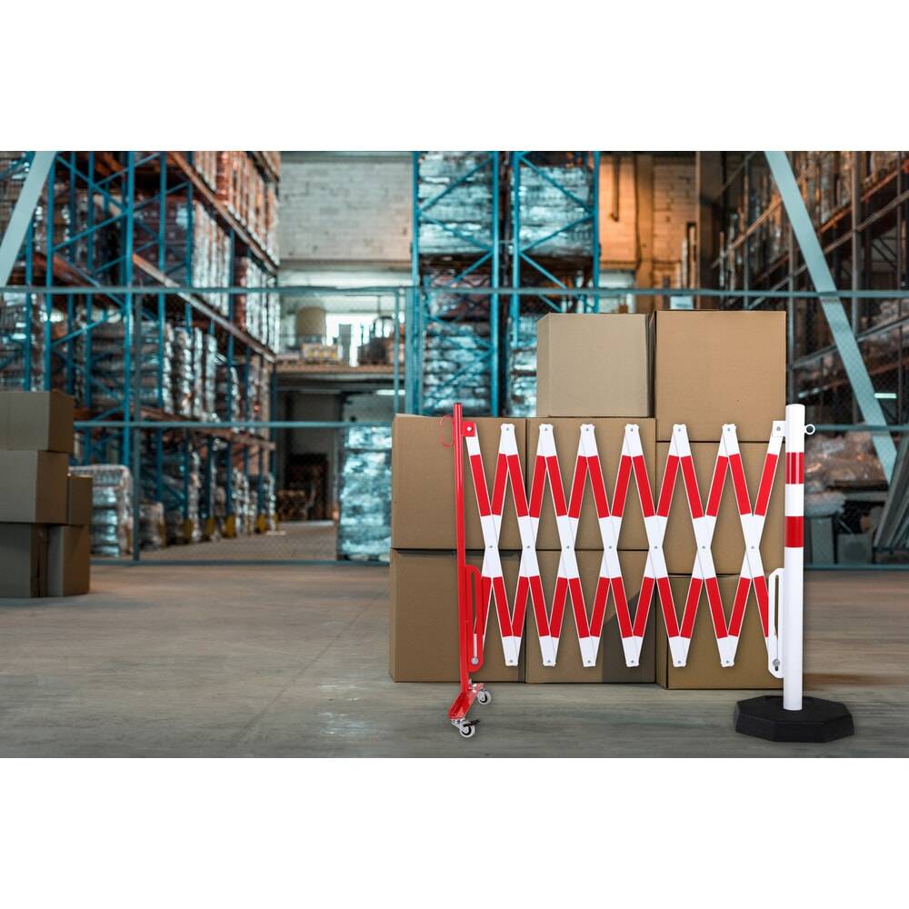 Sperrpfosten L4000xH1000mm m.Scherengitter u.mobilem Standfuß rot/weiß-3