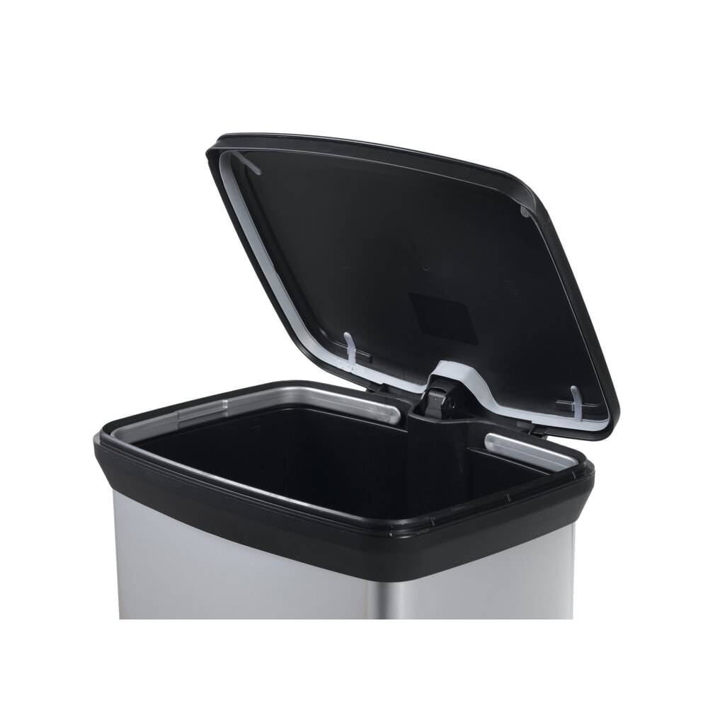 DECOBIN Tritt-Abfallbehälter, rechteckig, 50 Liter, silber/schwarz-1