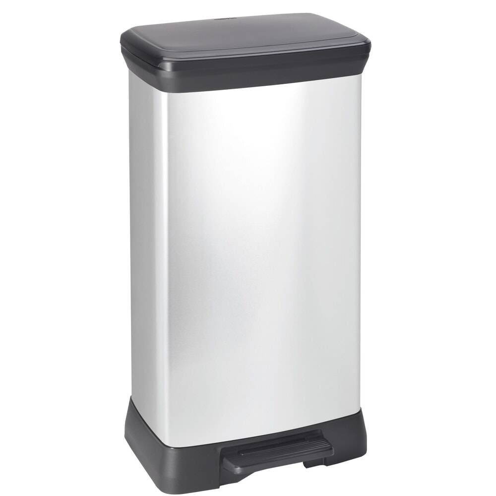 DECOBIN Tritt-Abfallbehälter, rechteckig, 50 Liter, silber/schwarz-0