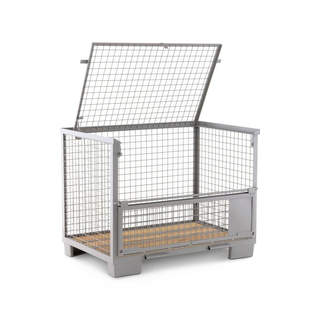 HEMMDAL Euro-Gitterbox mit halb abklappbarer Längswand und Deckel-3