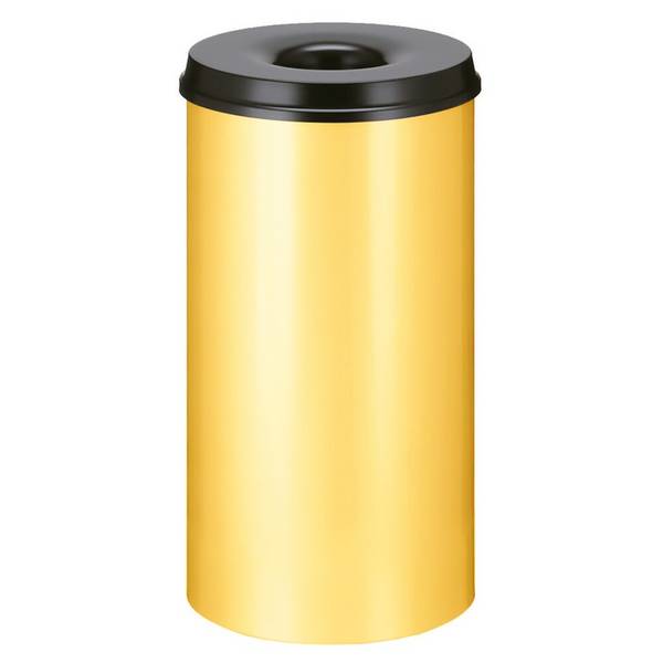 Sicherheitspapierkorb, selbstlöschend, Stahl, 50 Liter, gelb, schwarz