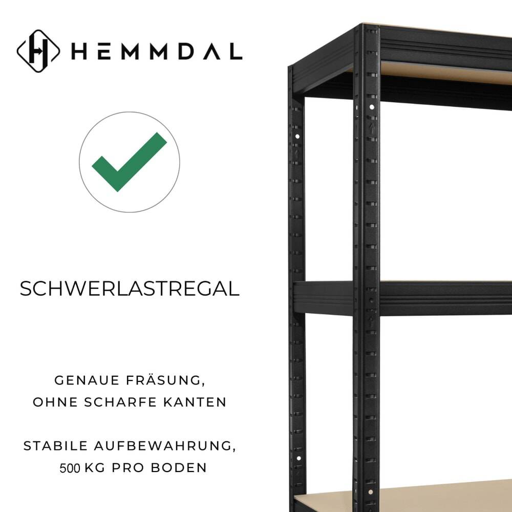 HEMMDAL Weitspannregal, Fachlast 500 kg, schwarz, HxBxT 1.770 x 2.000-3