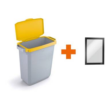 DURABLE Abfallbehälter DURABIN® 60L mit Klappdeckel + Info-Rahmen DURA