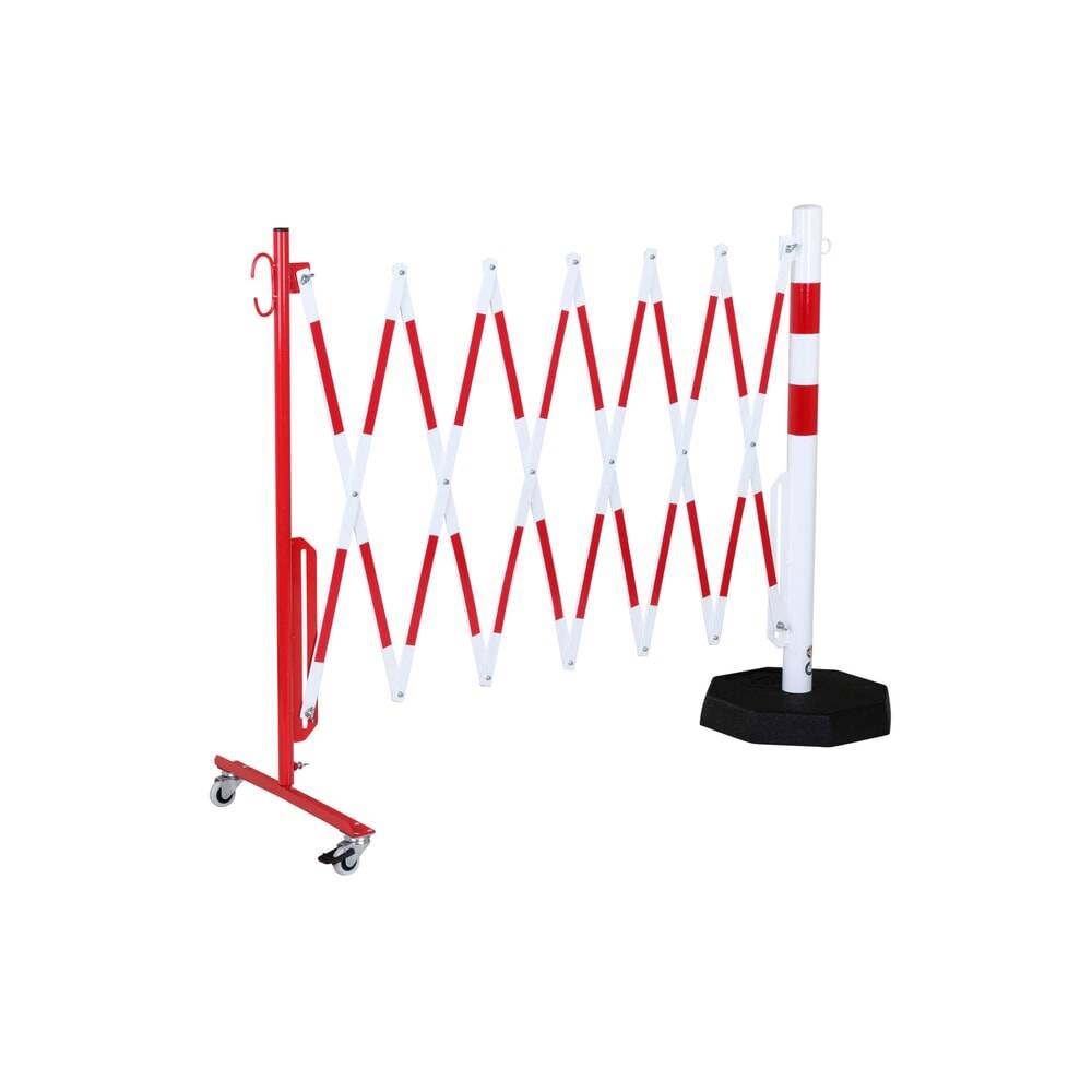 Sperrpfosten L3600xH1000mm m.Scherengitter u.mobilem Standfuß rot/weiß-1