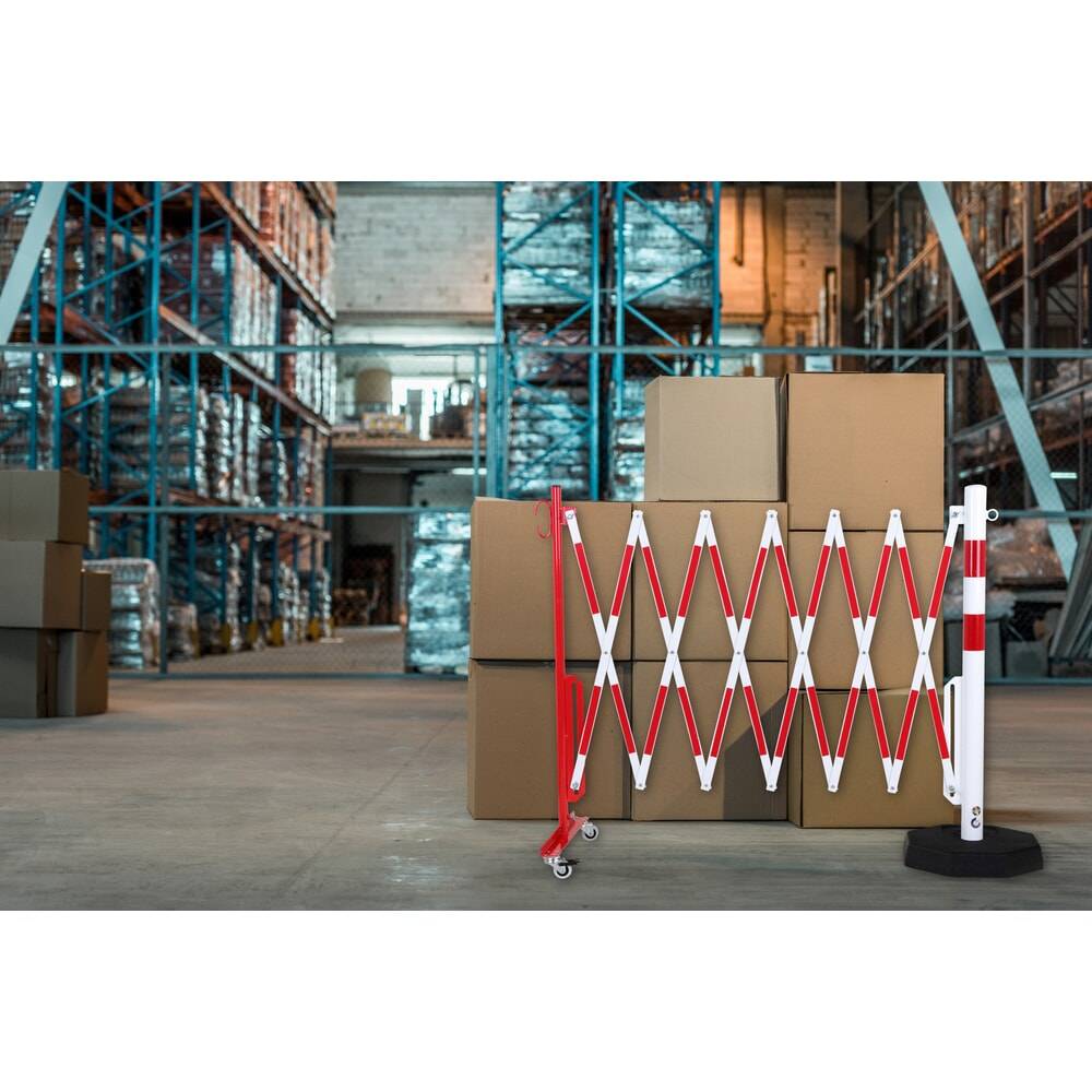 Sperrpfosten L3600xH1000mm m.Scherengitter u.mobilem Standfuß rot/weiß-3