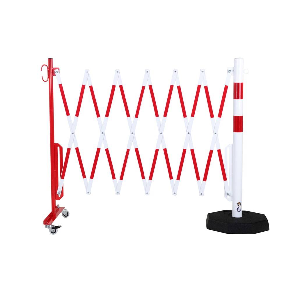 Sperrpfosten L3600xH1000mm m.Scherengitter u.mobilem Standfuß rot/weiß-4