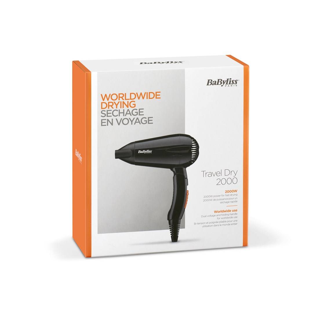 BaByliss Travel Dry 2000, Gleichstrom, 79 m³/h, Schwarz, Monochromatisch, Kunststoff, 1,8 m-9