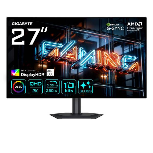 Gigabyte MO27Q28GR OLED Gaming Monitor Flat, 67,3 cm (27"), 2.560 x 1.440 QHD, 0,03 ms, neig/schwenk/höhenvers.,Pivot