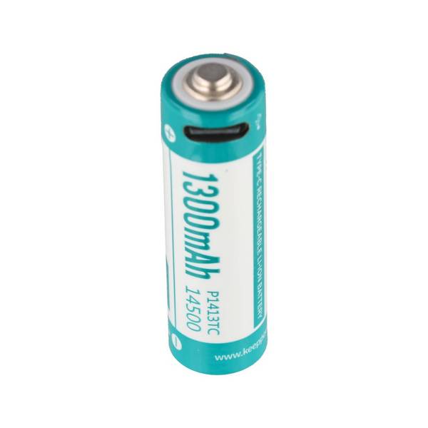 1 Stück Keeppower 14500 1300mAh 3,7V geschütze Li-Ion-Zelle mit USB-C-Ladeanschluss, Abmessungen 50,2x14,3mm, P1413TC
