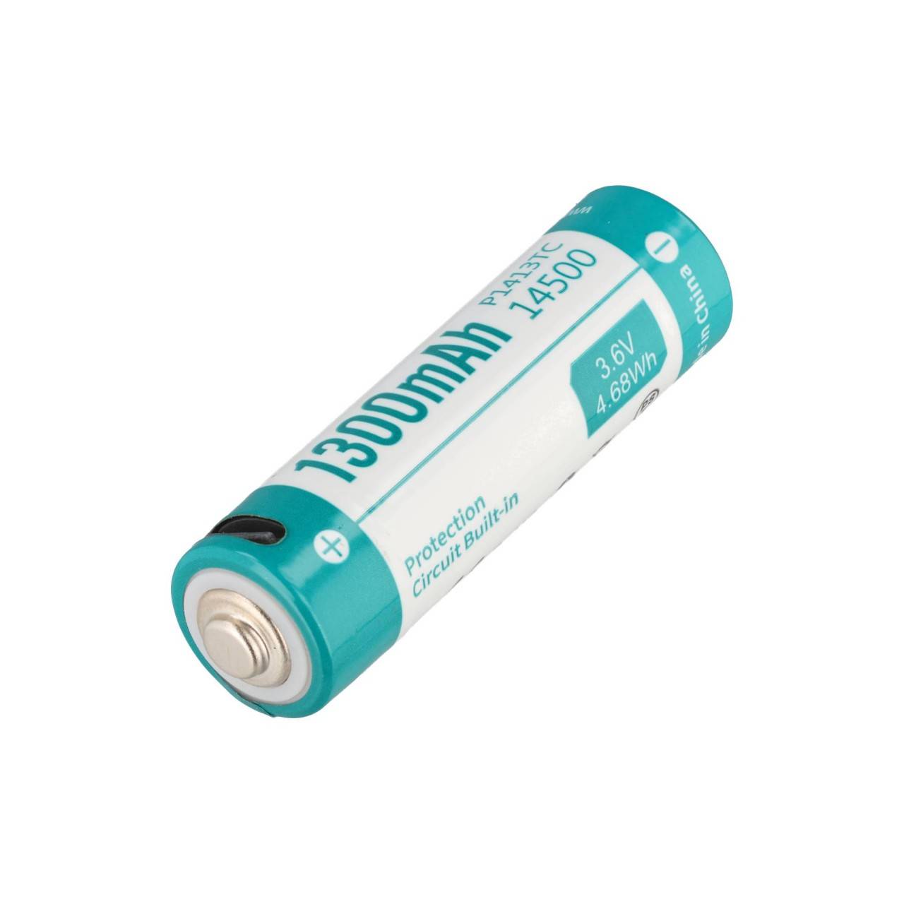 1 Stück Keeppower 14500 1300mAh 3,7V geschütze Li-Ion-Zelle mit USB-C-Ladeanschluss, Abmessungen 50,2x14,3mm, P1413TC-2