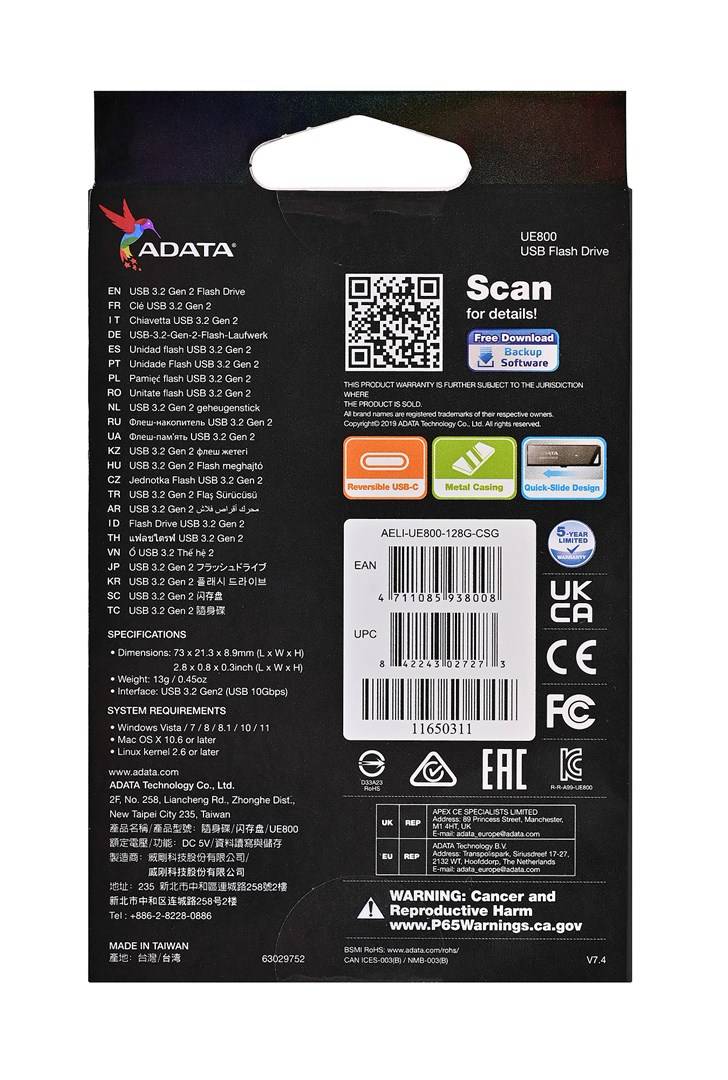 ADATA UE800 - USB-Flash-Laufwerk - 128 GB - USB-C 3.2 Gen 2-3