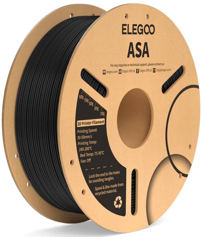 Elegoo ASA Filament, Schwarz, 1.75 mm, 1 kg Spule-1