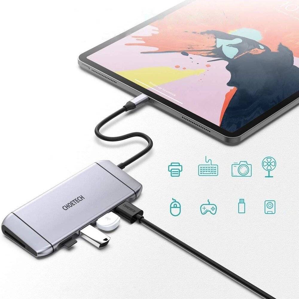 Choetech HUB-M15 USB-C 9-in-1 Hub, HDMI 4K, VGA, RJ45, 3x USB 3.0, SD/TF Reader-2