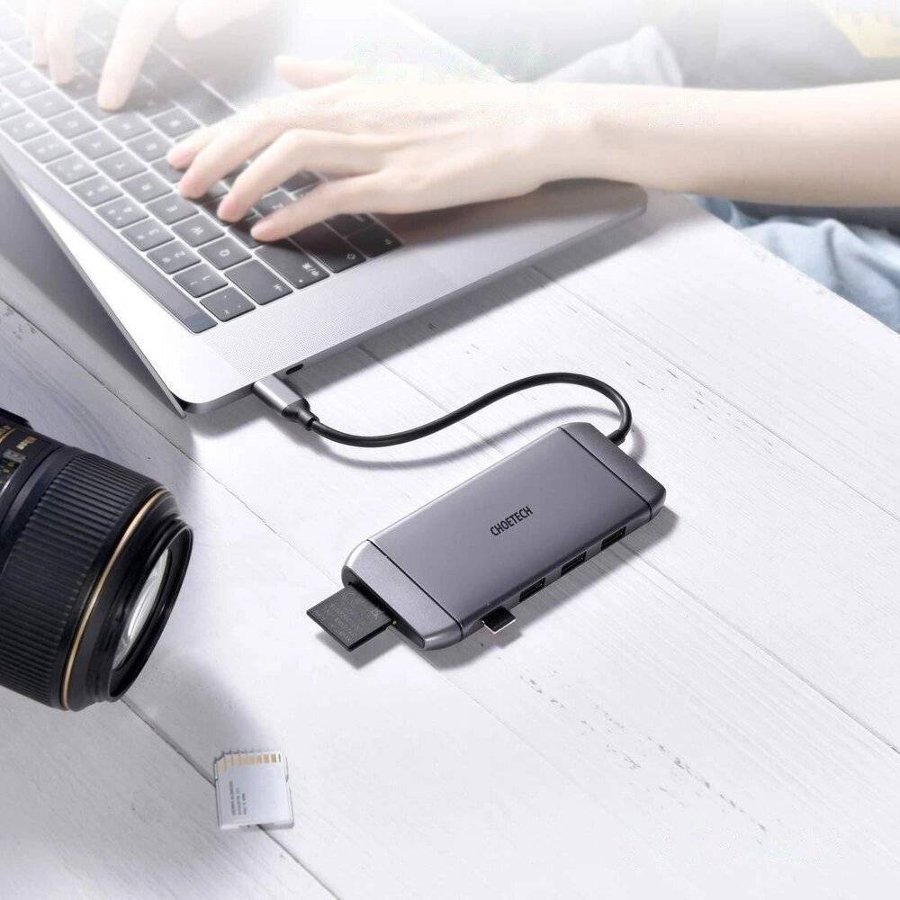 Symbolbild für Choetech HUB-M15 USB-C 9-in-1 Hub, HDMI 4K, VGA, RJ45, 3x USB 3.0, SD/TF Reader