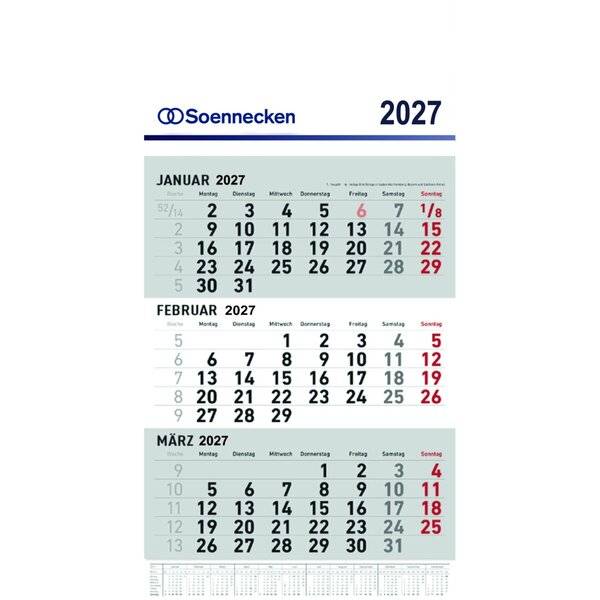 3-Monatskalender 28,5x59cm schwarz/rot Kalendarium 2027