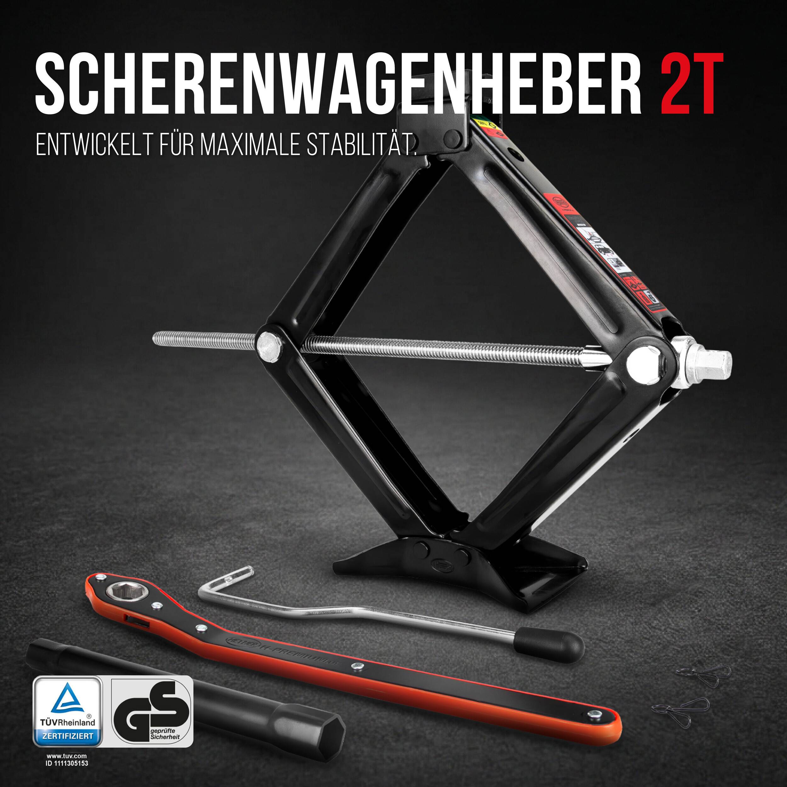 HEYNER® Scherenwagenheber 2 t Wagenheber inkl. Tasche TÜV, 98-442mm GS 17mm Ratsche Kurbel, Gummiauflage-1
