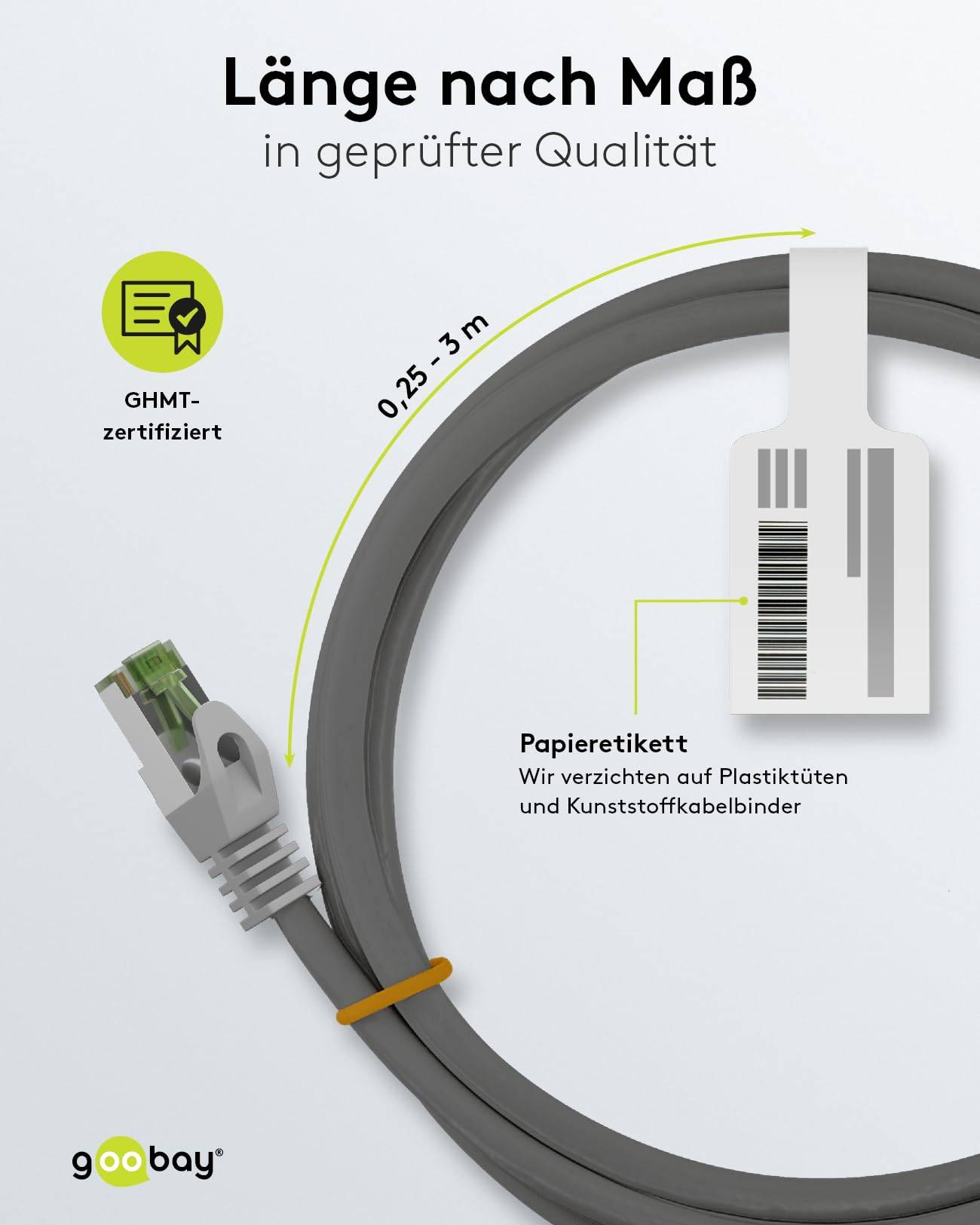 Goobay 61114 CAT 8.1 Patchkabel GHMT zertifiziert S/FTP PiMF halogenfrei 2 GHz Netzwerkkabel Internetkabel Grau 0,5m-4
