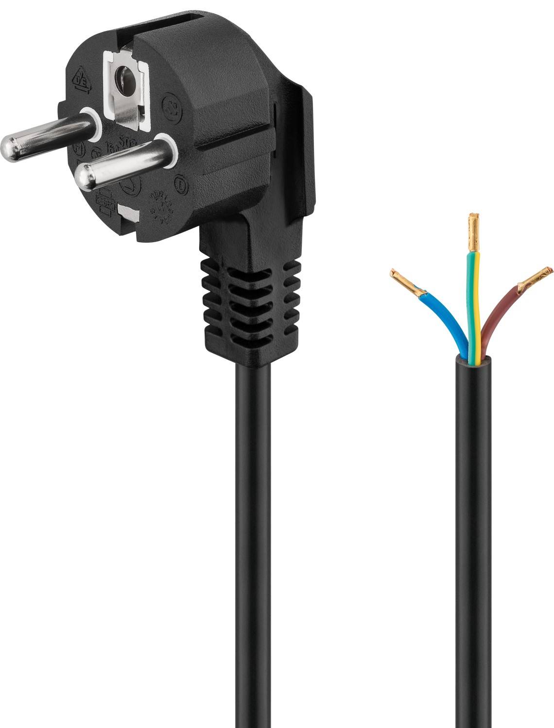 Goobay 96033 Netzkabel mit abgewinkeltem Schutzkontaktstecker universelles Stromkabel, offene Kabelenden Schwarz, 3.00 m-0