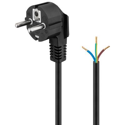 Goobay 96033 Netzkabel mit abgewinkeltem Schutzkontaktstecker universelles Stromkabel, offene Kabelenden Schwarz, 3.00 m-0