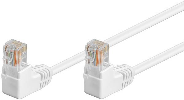 Goobay 96071 CAT 5e Netzwerkkabel U/UTP / 2x RJ45 Stecker 90 Grad gewinkelt / CCA Leiter Ethernet Kabel / Weiß / 2m