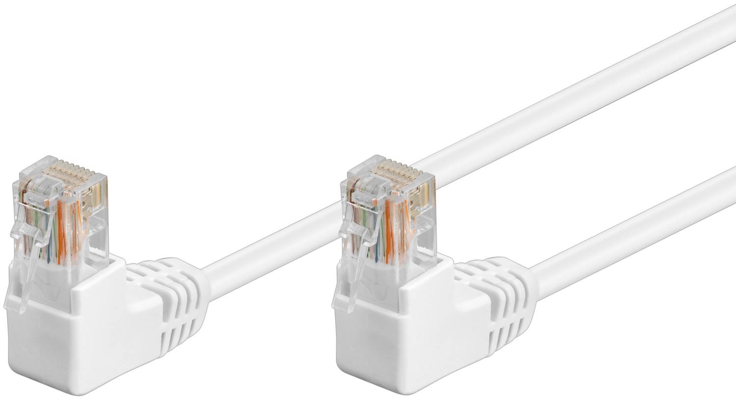 Goobay 96071 CAT 5e Netzwerkkabel U/UTP / 2x RJ45 Stecker 90 Grad gewinkelt / CCA Leiter Ethernet Kabel / Weiß / 2m-0