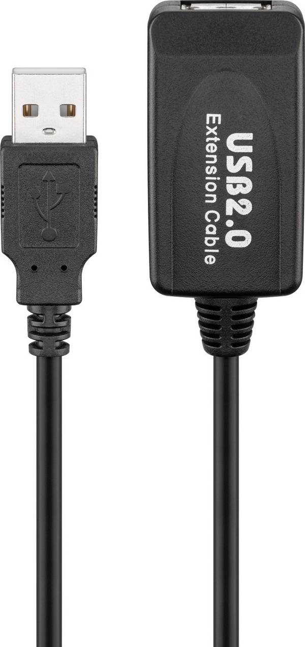 Goobay 95119 Aktives USB A Verlängerungskabel & integrierter Verstärker USB 2.0 Extender Verlängerung Kabel Schwarz 10m