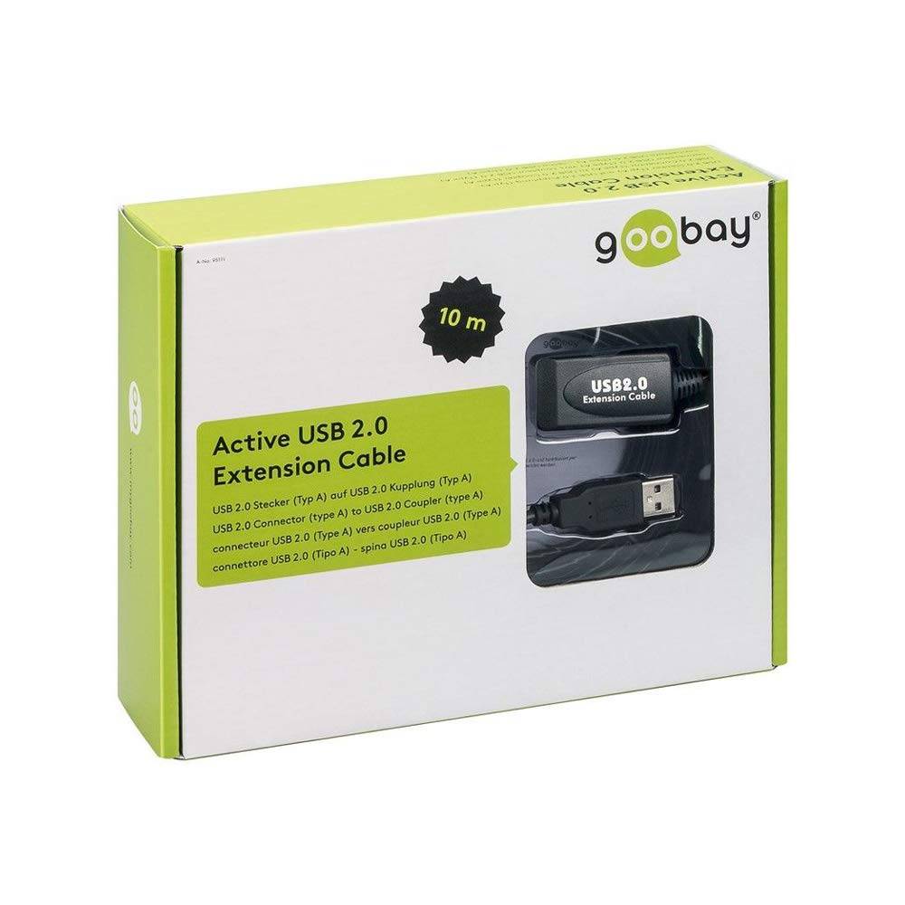 Goobay 95119 Aktives USB A Verlängerungskabel & integrierter Verstärker USB 2.0 Extender Verlängerung Kabel Schwarz 10m-1