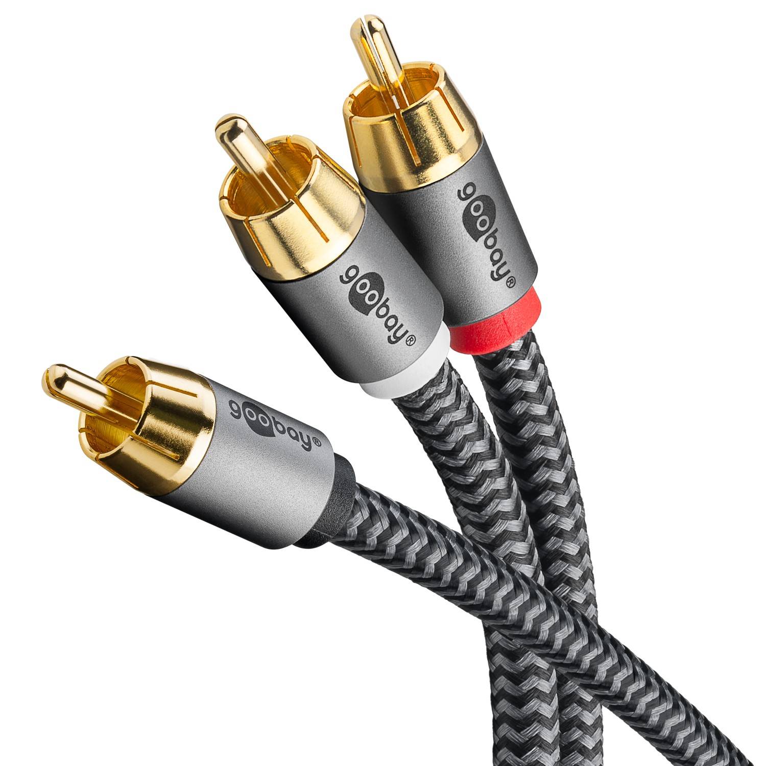 Goobay Plus 65302 Y Cinchkabel 1x Cinch-Stecker auf 2x Cinchstecker Subwoofer Audiokabel Textilkabel Sharkskin Grau / 5m-0