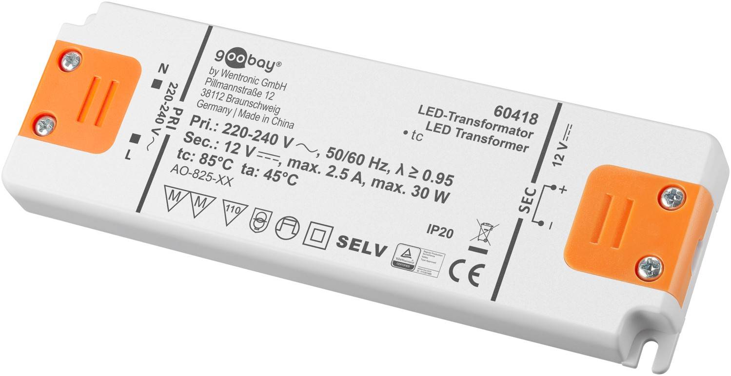 Goobay 60418 Flacher LED Trafo 230 V auf 12 V Gleichspannung (DC) 30W LED Beleuchtung LED Treiber Konstantstromquelle-0
