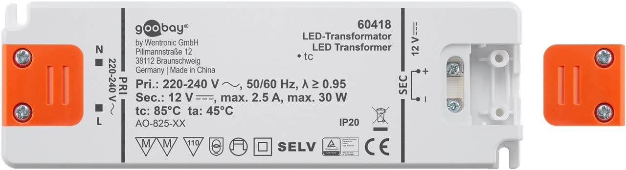 Goobay 60418 Flacher LED Trafo 230 V auf 12 V Gleichspannung (DC) 30W LED Beleuchtung LED Treiber Konstantstromquelle-1