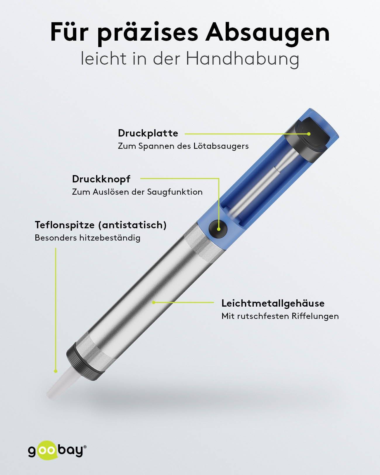 Goobay 51200 Entlötpumpe zum Entlöten & Lötabsaugung antistatische Lötpumpe Entlötsaugpumpe als Lötzinn Entferner Pumpe-2