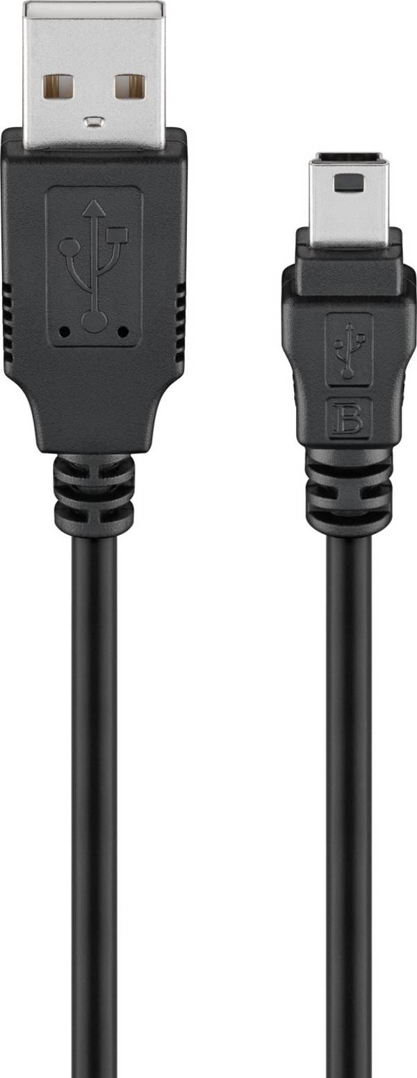 Goobay 50767 USB 2.0 auf USB 2.0 Mini Typ B Kabel 480 Mbits / USB A zu Mini B USB Stecker Adapterkabel / Schwarz / 1,8m