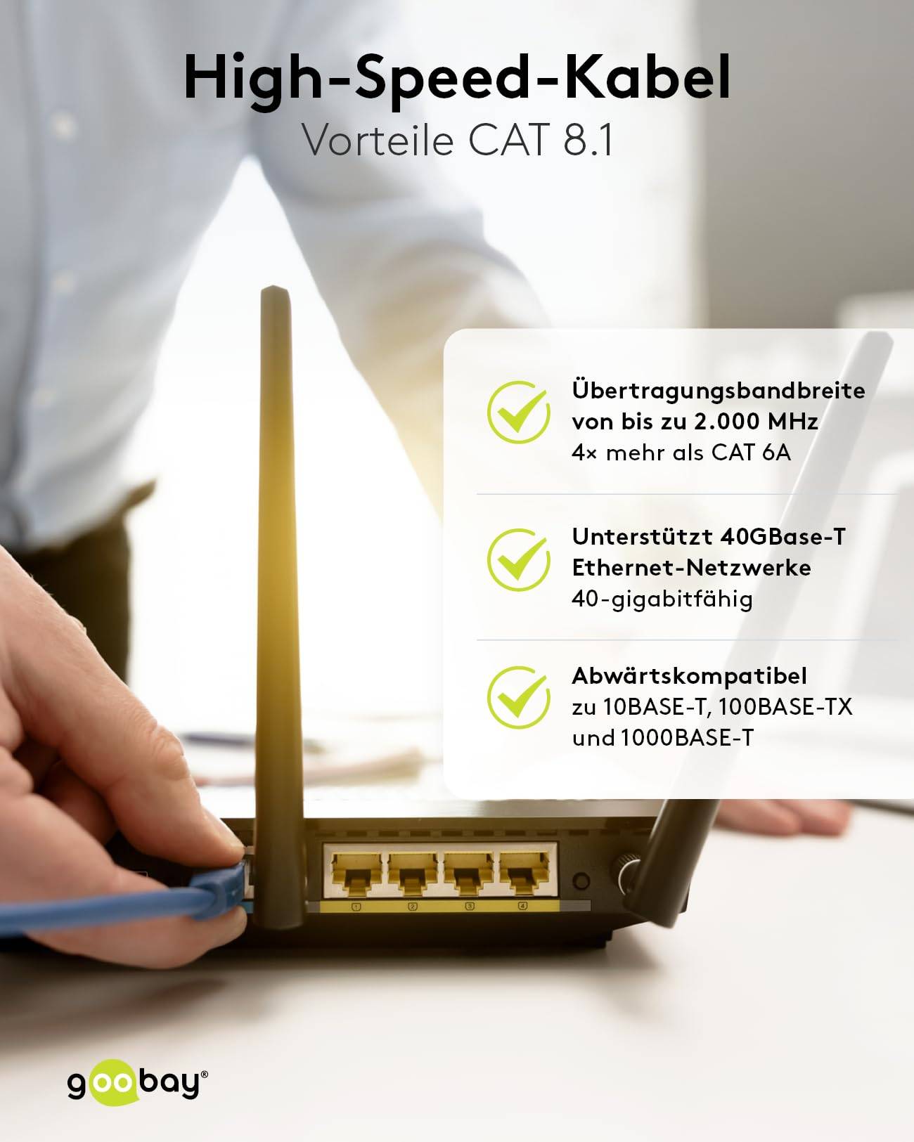 Goobay 66723 CAT 8.1 Patchkabel RJ45 Stecker für 8K Gaming OFC-Leiter 2.000 MHz Netzwerkkabel S/FTP LAN, Schwarz 3.00 m-1