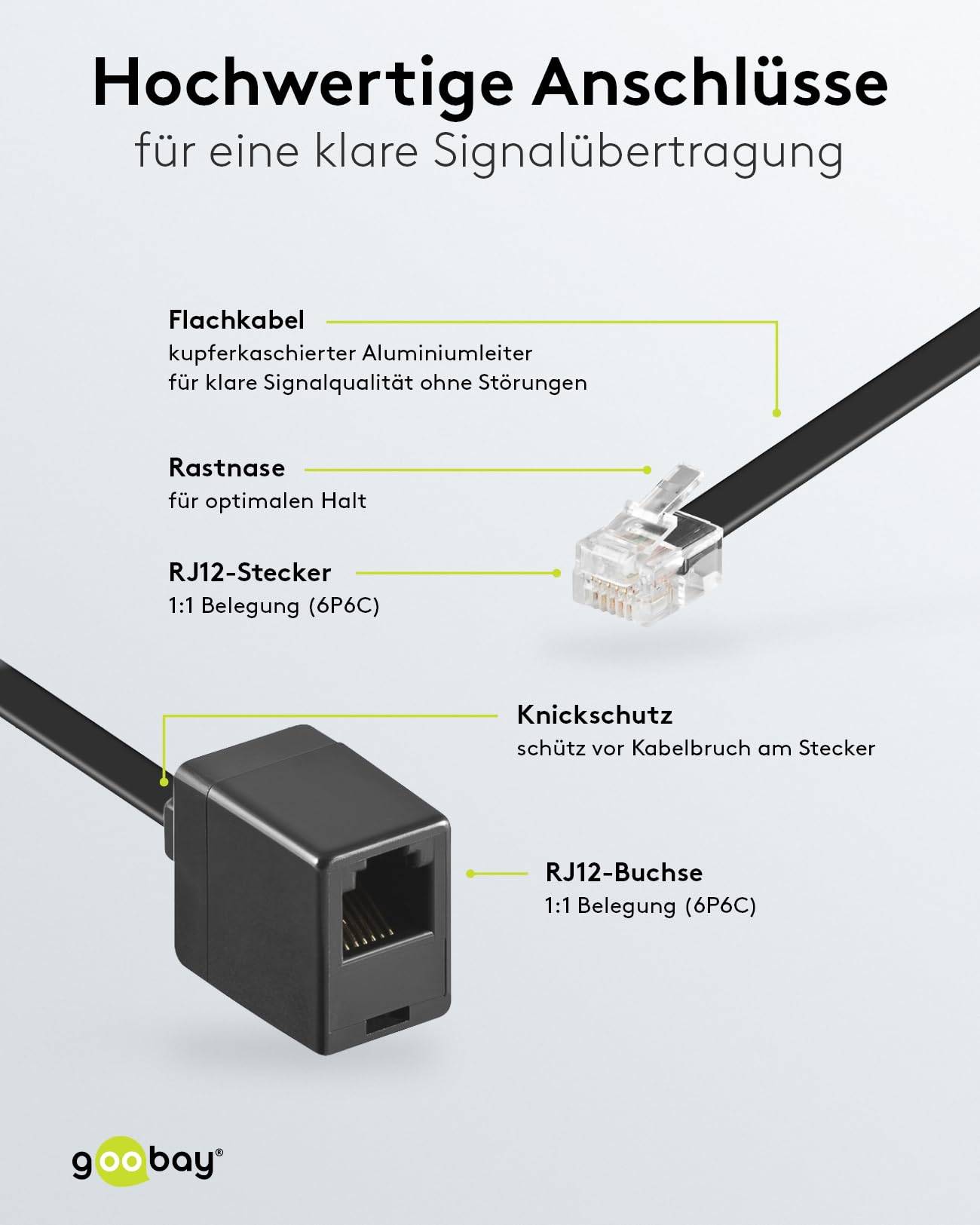 Goobay 68261 Modular Verlängerungskabel RJ12 Stecker auf RJ12 Buchse CCA Telefonkabel verlängern Westernstecker 10 Meter-2