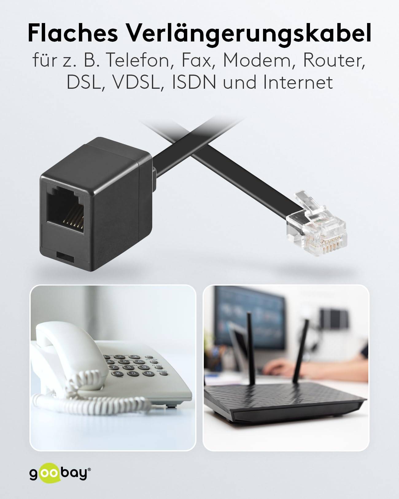 Goobay 68261 Modular Verlängerungskabel RJ12 Stecker auf RJ12 Buchse CCA Telefonkabel verlängern Westernstecker 10 Meter-4