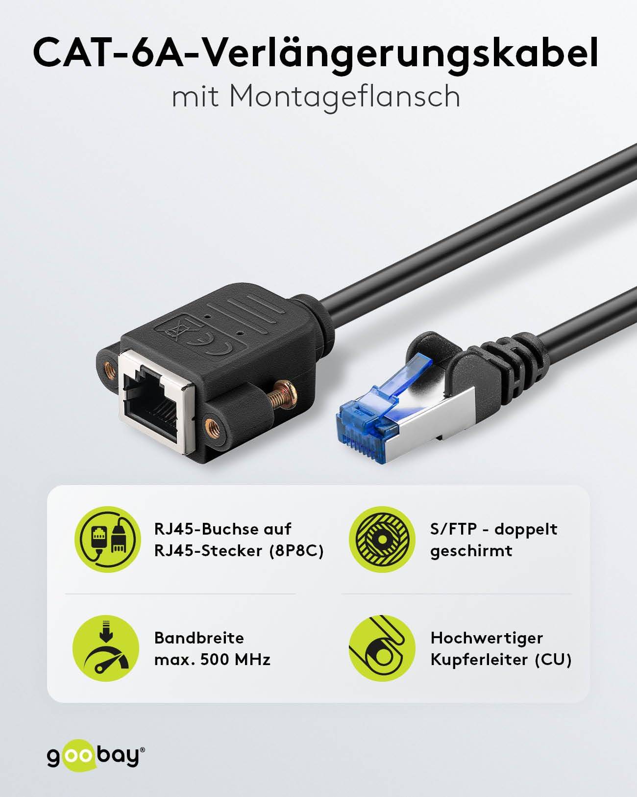 Goobay 65645 CAT 6A Verlängerungskabel RJ45 Netzwerkkabel 500 MHz Kupfer Patchkabel Ethernet LAN Kabel S/FTP Schwarz 5m-1