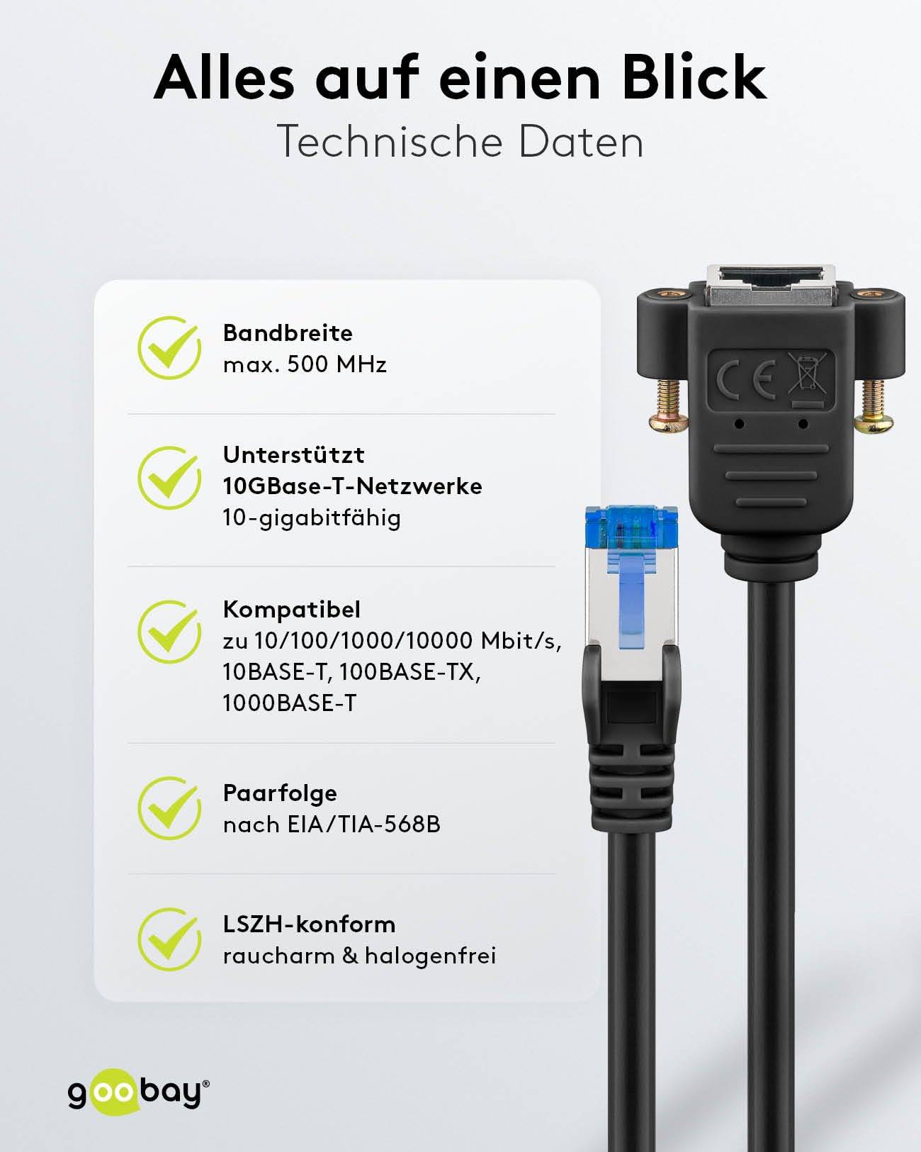Goobay 65645 CAT 6A Verlängerungskabel RJ45 Netzwerkkabel 500 MHz Kupfer Patchkabel Ethernet LAN Kabel S/FTP Schwarz 5m-4