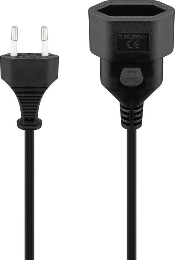 Goobay 50510 Euro Netzkabel Verlängerung 2 polig Stromkabel Eurostecker Typ C Eurokabel Verlängerungskabel Schwarz 5m