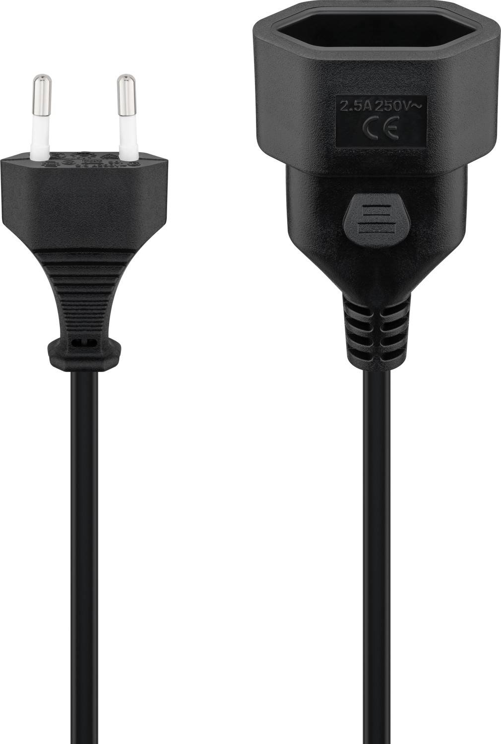 Goobay 50510 Euro Netzkabel Verlängerung 2 polig Stromkabel Eurostecker Typ C Eurokabel Verlängerungskabel Schwarz 5m-0