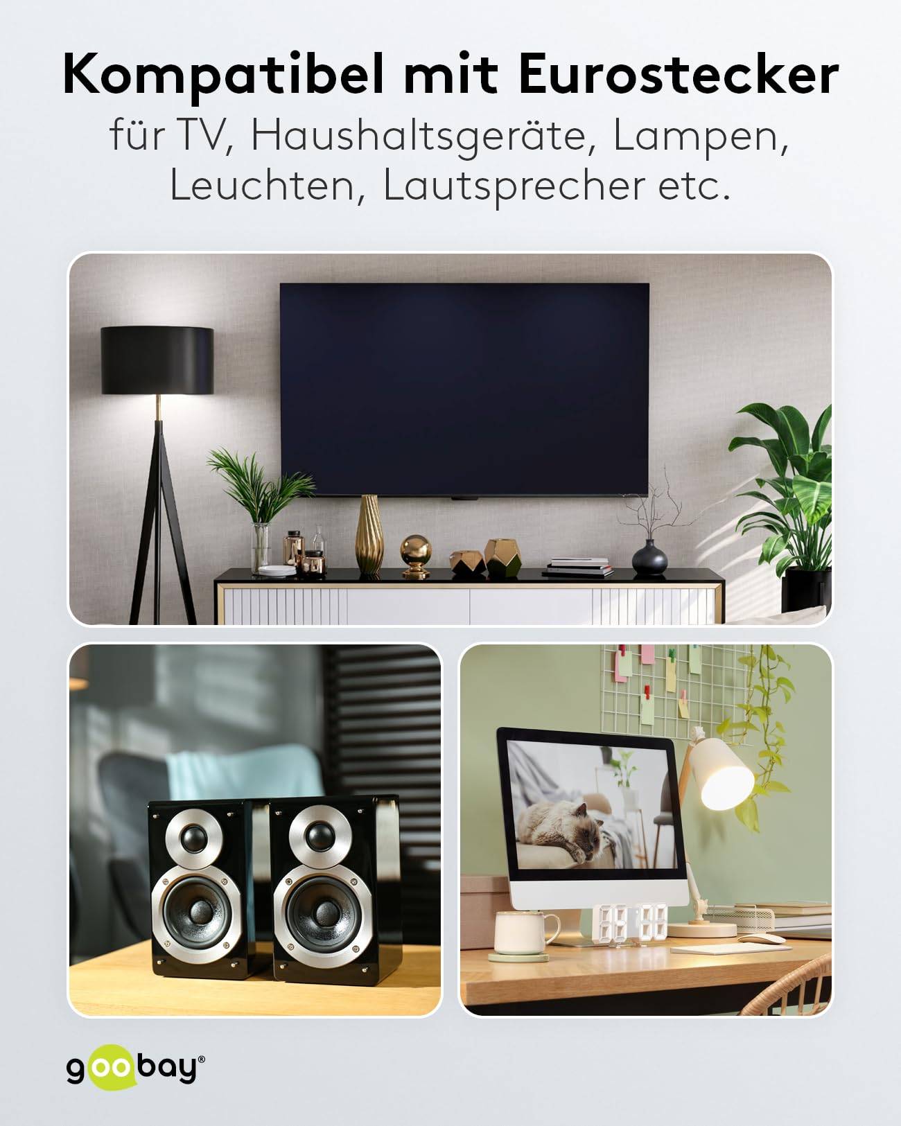 Goobay 50510 Euro Netzkabel Verlängerung 2 polig Stromkabel Eurostecker Typ C Eurokabel Verlängerungskabel Schwarz 5m-4