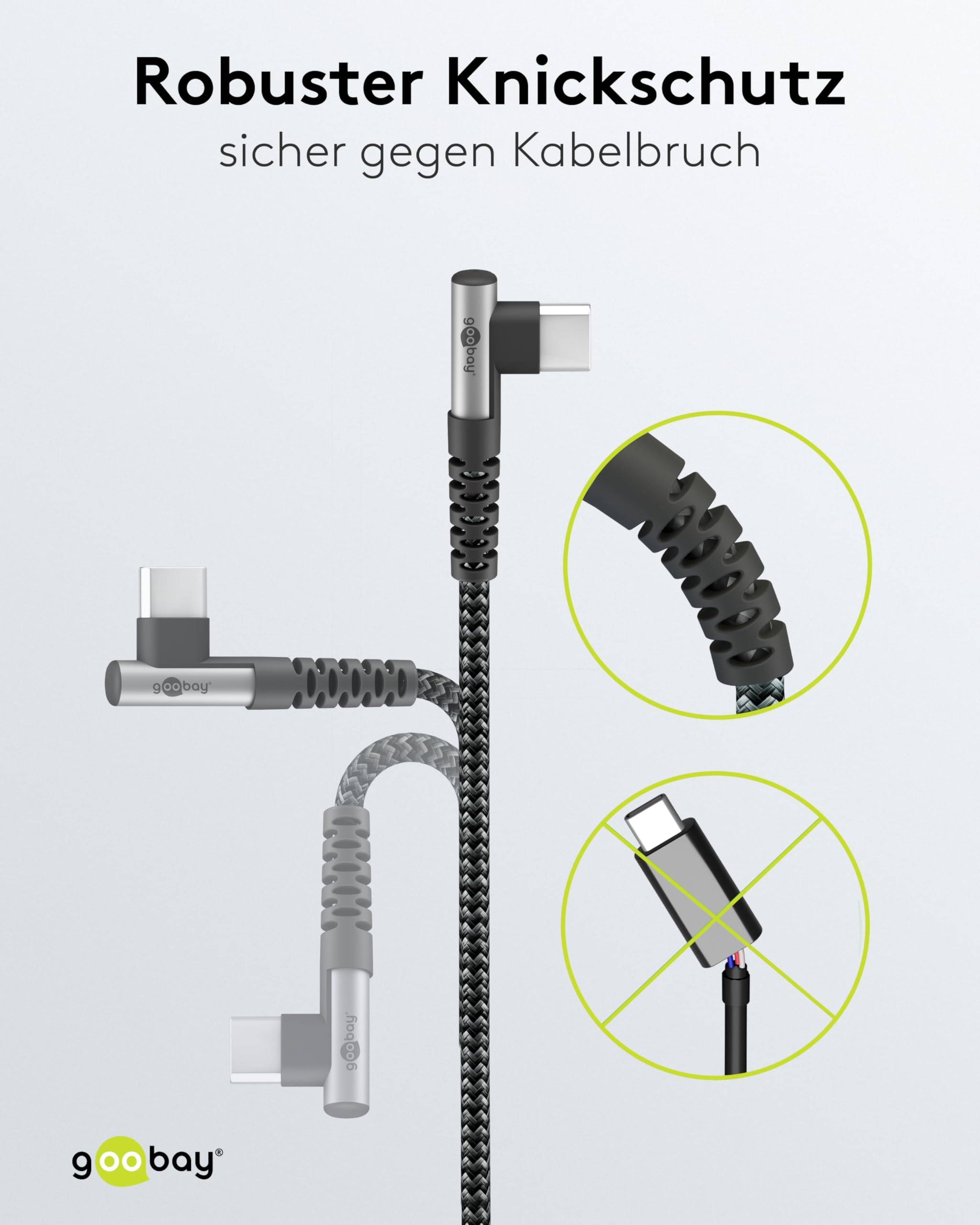 Goobay 64655 USB C auf USB A 90° gewinkelt Handykabel Ladekabel Adapterkabel 480 Mbit/s Textilkabel Stoffkabel Grau 0,5m-2