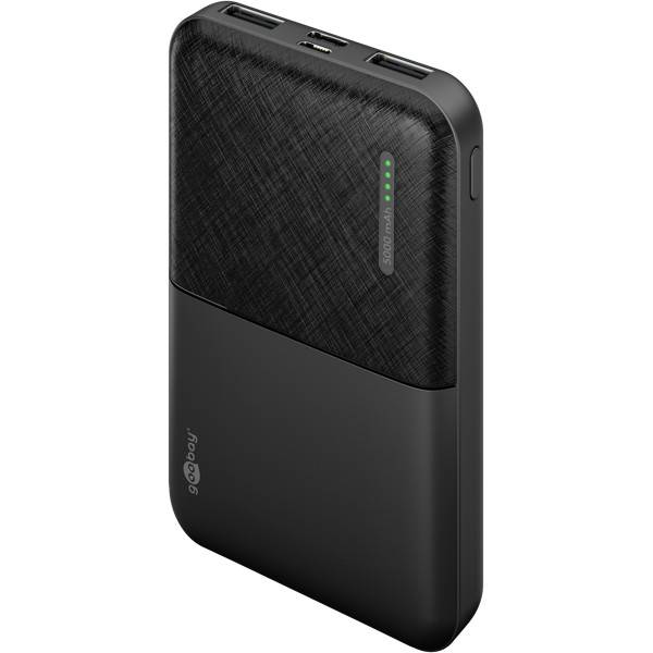Goobay Kompakte Powerbank 5000 mAh, 2x USB-A, USB-C & Micro-USB Eingang, 10 W Ladeleistung