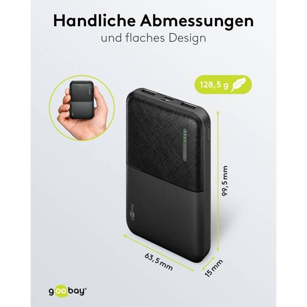 Goobay Kompakte Powerbank 5000 mAh, 2x USB-A, USB-C & Micro-USB Eingang, 10 W Ladeleistung-2