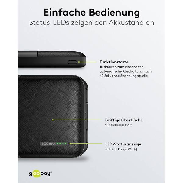 Goobay Kompakte Powerbank 5000 mAh, 2x USB-A, USB-C & Micro-USB Eingang, 10 W Ladeleistung-3