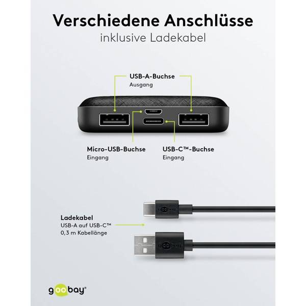 Goobay Kompakte Powerbank 5000 mAh, 2x USB-A, USB-C & Micro-USB Eingang, 10 W Ladeleistung-4
