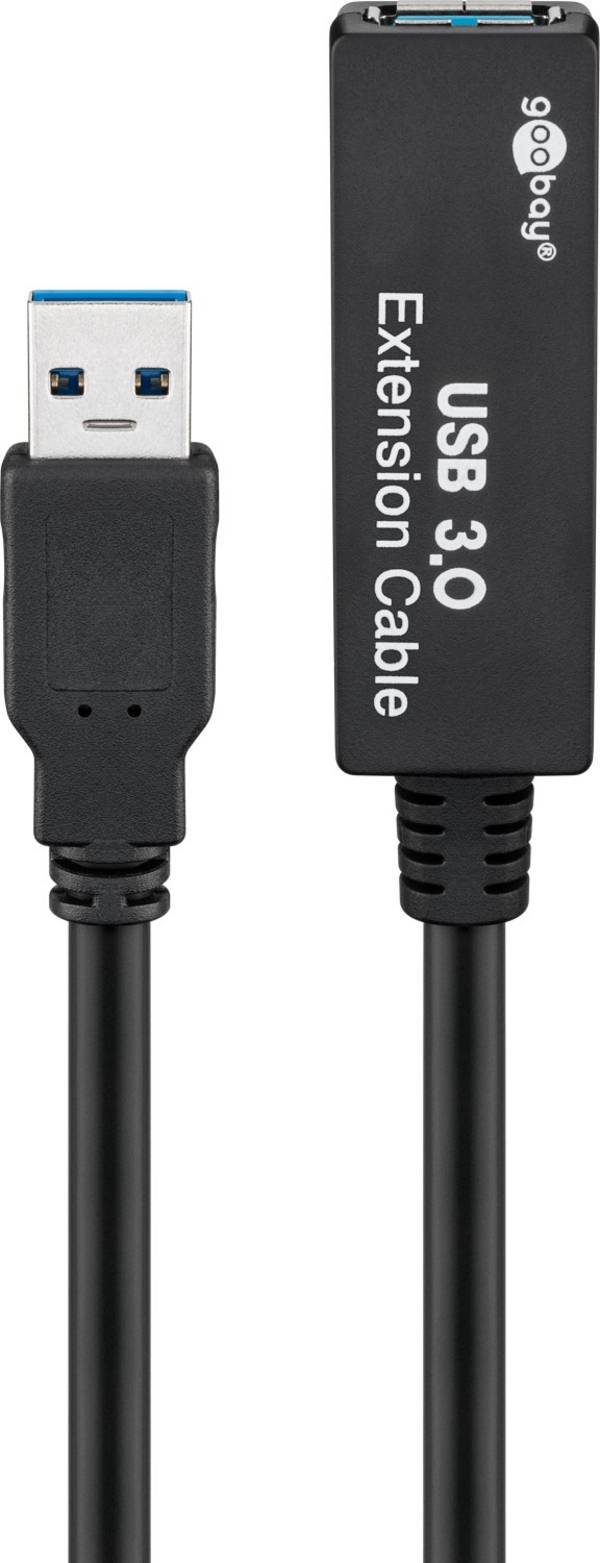 Goobay 95727 Aktives USB A Verlängerungskabel mit integriertem Verstärker USB 3.0 Extender Verlängerung Kabel Schwarz 5m