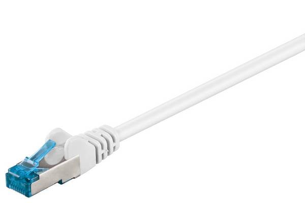 Goobay 93749 CAT 6A Netzwerkkabel RJ45 Stecker Kupfer CU halogenfrei Ethernet LAN Kabel S/FTP Internetkabel Weiß 2m