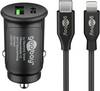 Goobay 72166 Dual Kfz Adapter Zigarettenanzünder / Apple Lightning Ladekabel / Auto Ladegerät 27W USB-A Ladeset Schwarz